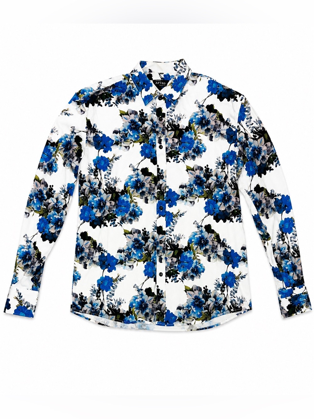 APTRO Men’s Blue Floral Button Up Shirt Slim Fit Long Sleeve